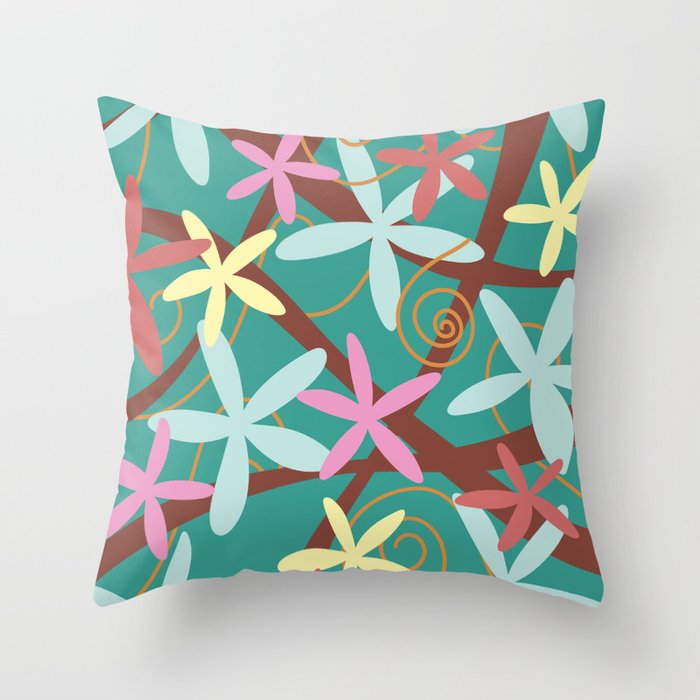 Colorful Flowers Jungle Throw Pillow