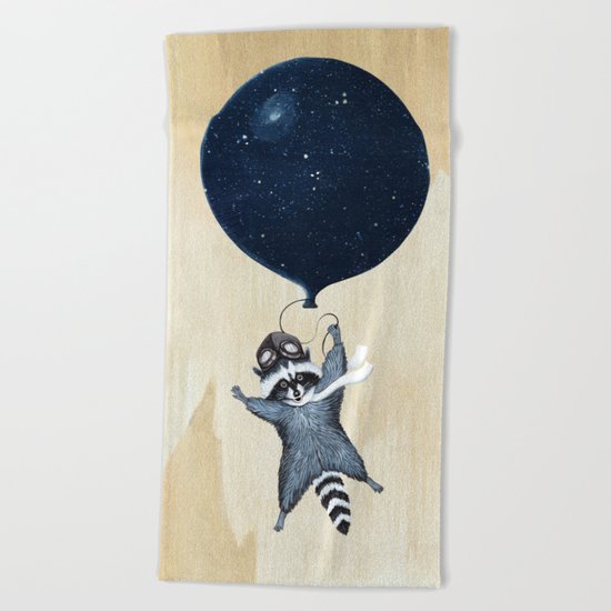 Raccoon Balloon Beach Towel