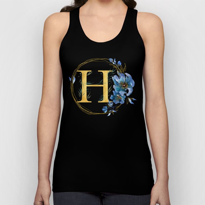 Letter H Golden With Watercolor Flowers Initial Monogram Tank Top