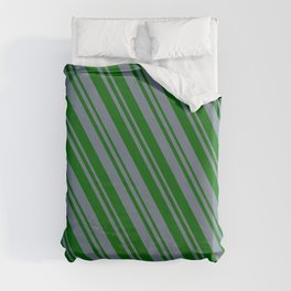 [ Thumbnail: Slate Gray and Dark Green Colored Striped/Lined Pattern Duvet Cover ]