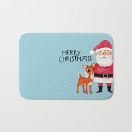 Vintage Blue Santa Claus & Rudolph the Red Nosed Reindeer Bath Mat | Giftsforhim, Hohoho, Mistletoe, Christmasgifts, Giftsforher, Drawing, Merrychristmas, Rudolph, Reindeer, Santaclaus 
