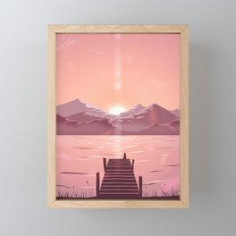 Shore - Sunset illustration Framed Mini Art Print