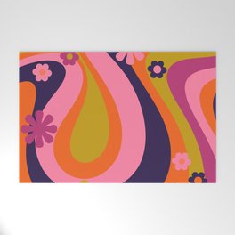 Too Groovy Retro Abstract Flower Power Pattern in Pink Lime Orange Magenta Blue Welcome Mat