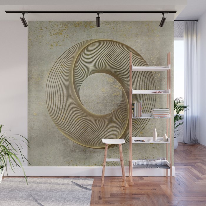 Geometrical Line Art Circle Distressed Gold Wall Mural by LebensART