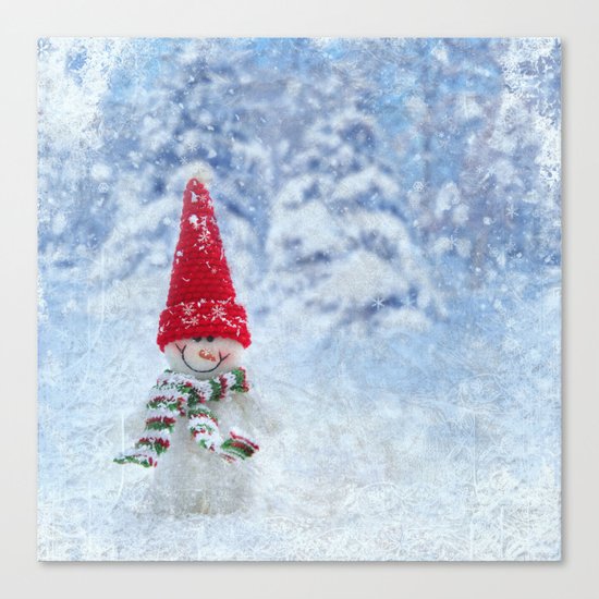 Red Cute Snowman frozen freeze Canvas Print