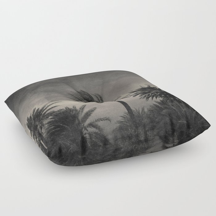 Palm Paradise in Black and White Floor Pillow