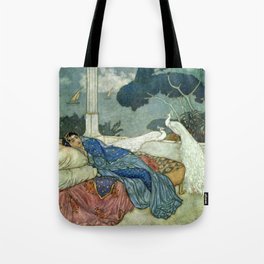Princess Lady Yang at Midnight with white Peacocks portrait painting by Edmund Dulac Tote Bag