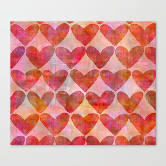 red Hearts mixed media pattern Canvas Print