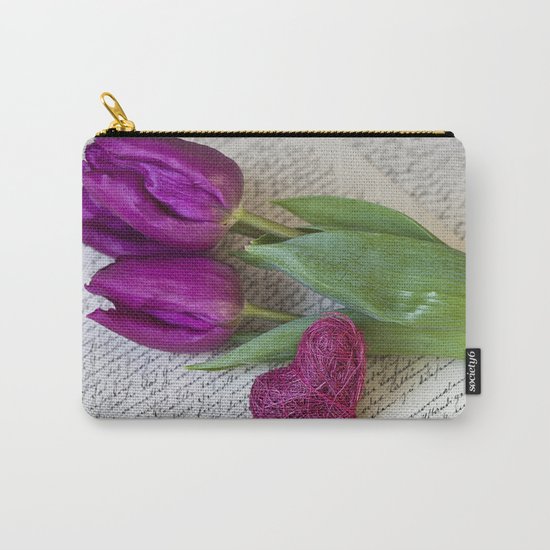 pink spring Tulips with heart Carry-All Pouch