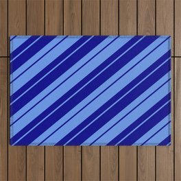 [ Thumbnail: Cornflower Blue & Dark Blue Colored Lined Pattern Outdoor Rug ]