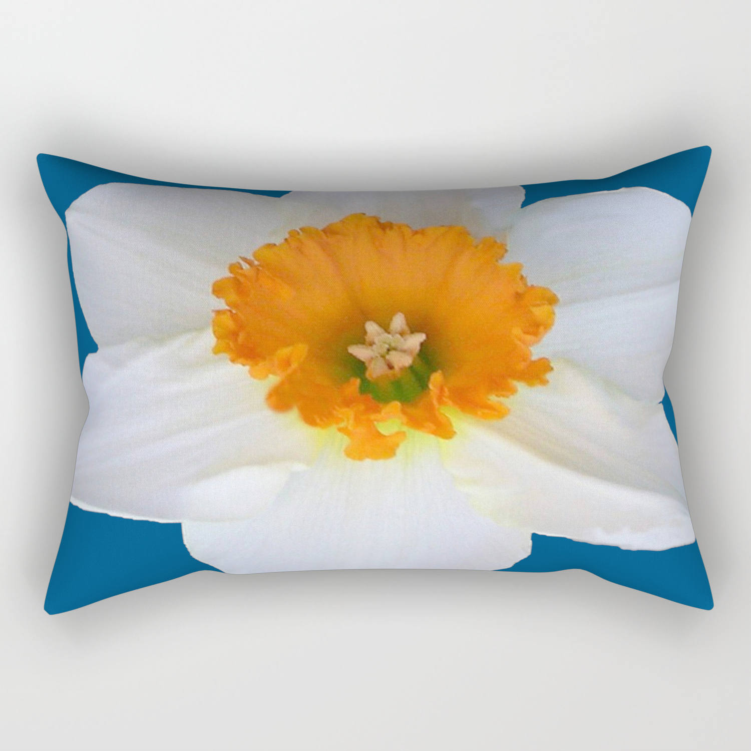 Decorative Orange Centered White Daffodil Teal Art Rectangular