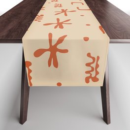 Organic Hieroglyph Abstract Pattern in Mid Mod Burnt Orange and Beige Table Runner
