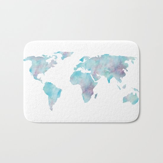World Map Ocean Blue Bath Mat