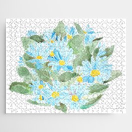 blue Cineraria Pericalis flowers watercolor Jigsaw Puzzle
