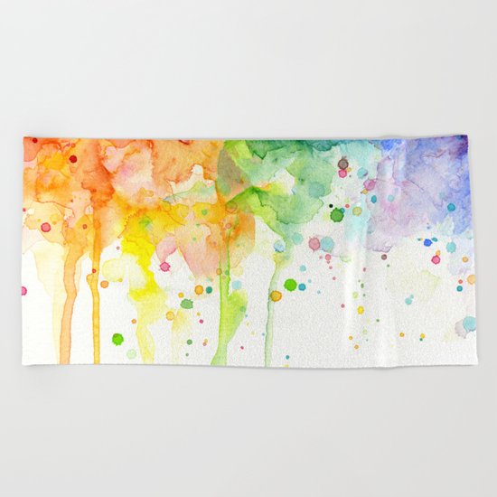 Rainbow Watercolor Pattern Texture Beach Towel