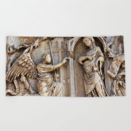 Orvieto Cathedral Facade Relief Annunciation Gothic Art Beach Towel
