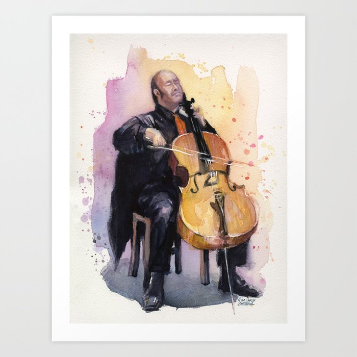 Cello Music Watercolor Cellist Portrait Art Print