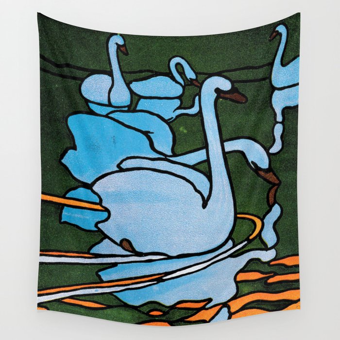 Swans Stained Glass Painting by Hans Christiansen  Wall Tapestry