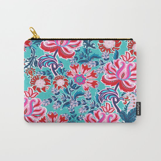 Bohemian Floral Paisley in Turquoise, Red and Pink Carry-All Pouch