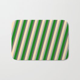 [ Thumbnail: Dim Grey, Beige, Dark Gray, and Green Colored Lines/Stripes Pattern Bath Mat ]