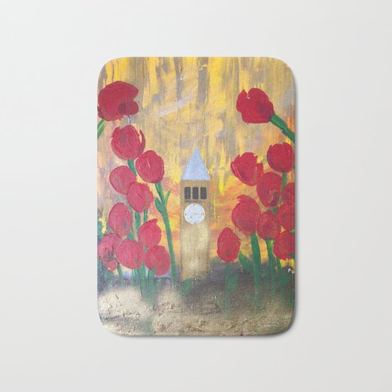 150 Years of CU - An Alumni Anniversary Tribute with Red Tulip Flowers Bath Mat