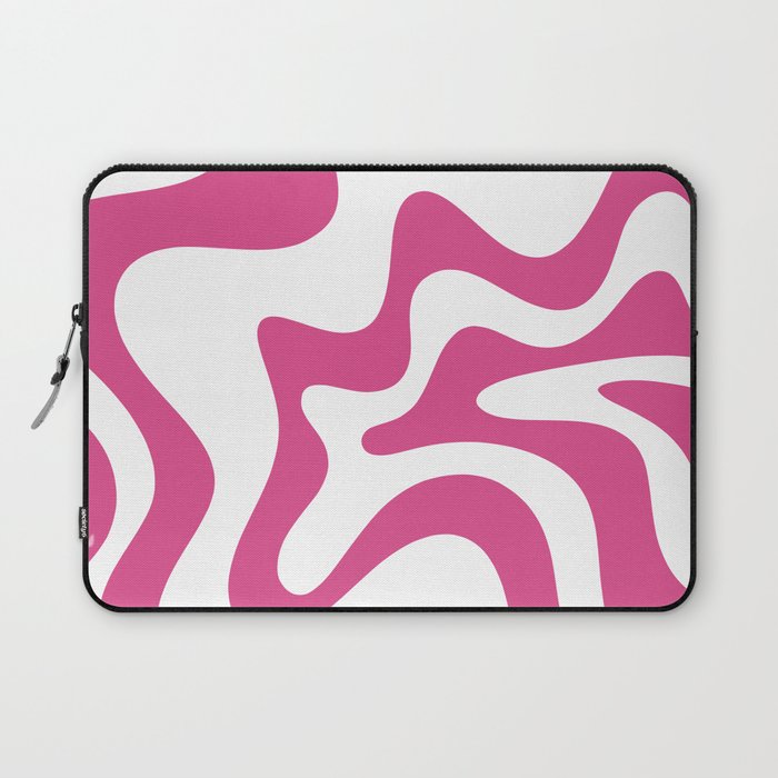 Retro Liquid Swirl Abstract Pattern in Preppy Hot Pink Laptop Sleeve