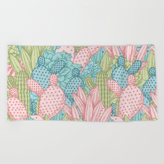 Pastel Cacti Obsession #society6 Beach Towel
