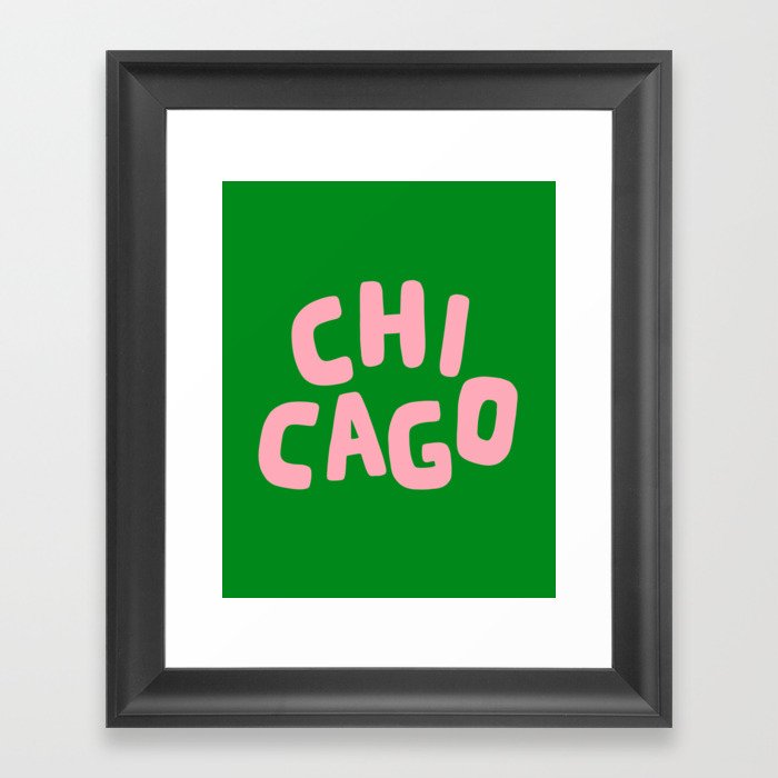 Chicago Green & Pink Framed Art Print