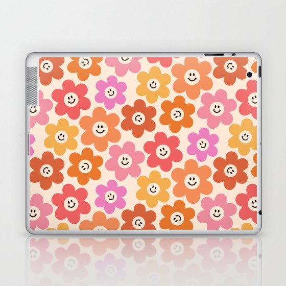 Retro Smiley Flowers Pattern Laptop & iPad Skin