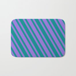 [ Thumbnail: Dark Cyan & Purple Colored Lined/Striped Pattern Bath Mat ]