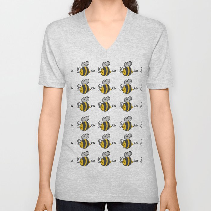 Hand drawn black yellow stripes cute honey bee illustration V Neck T Shirt