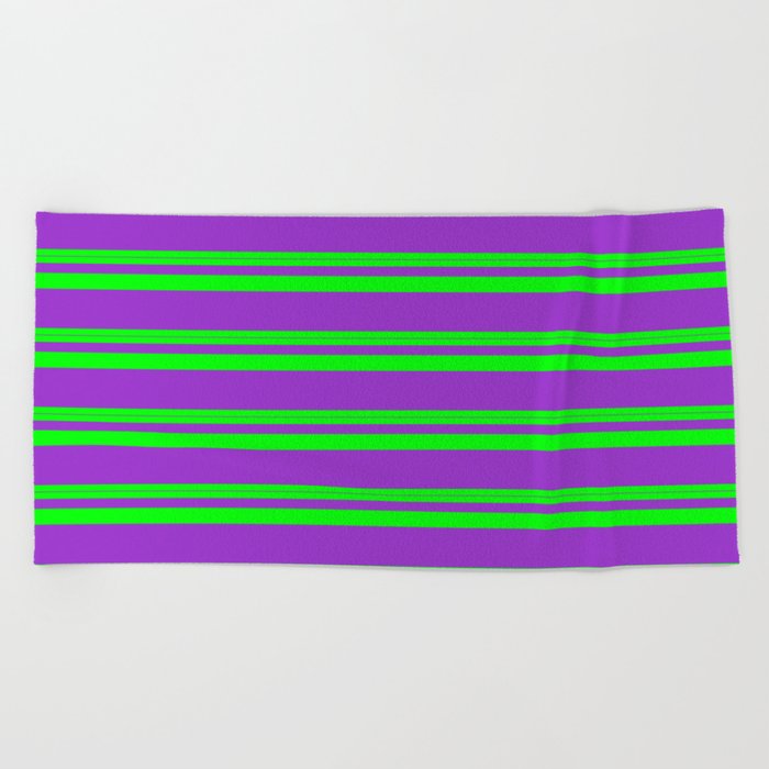 Lime & Dark Orchid Colored Stripes Pattern Beach Towel