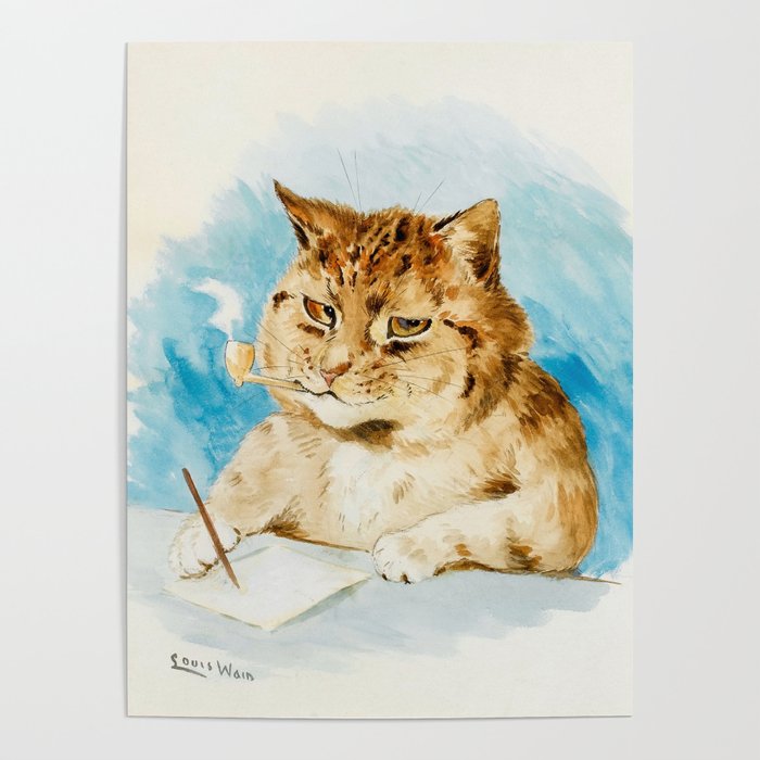 Cat Writing by Louis Wain Poster