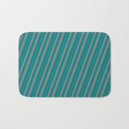 [ Thumbnail: Grey & Teal Colored Striped/Lined Pattern Bath Mat ]