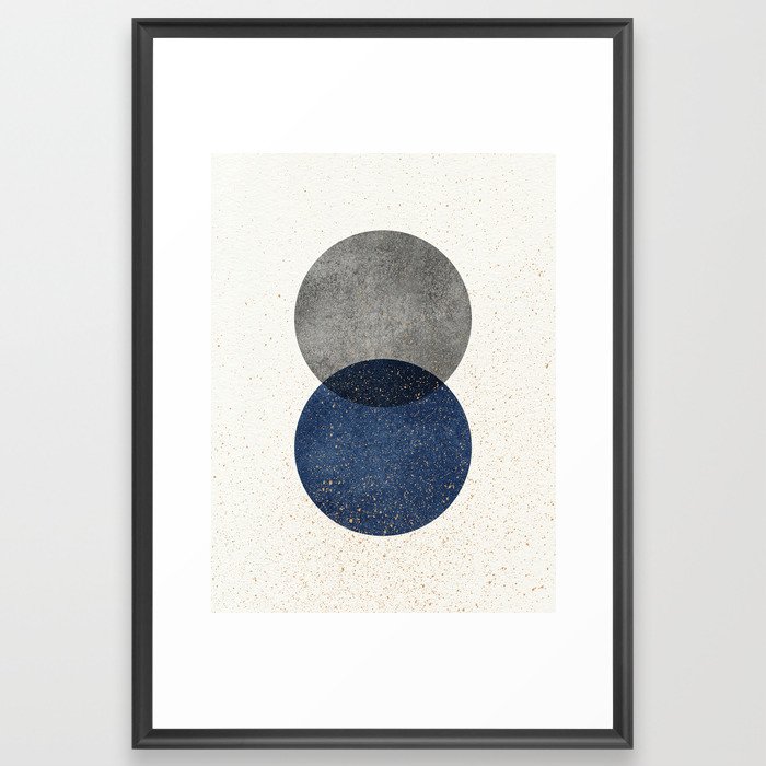 Circle Abstract - Grey Navy Texture Framed Art Print