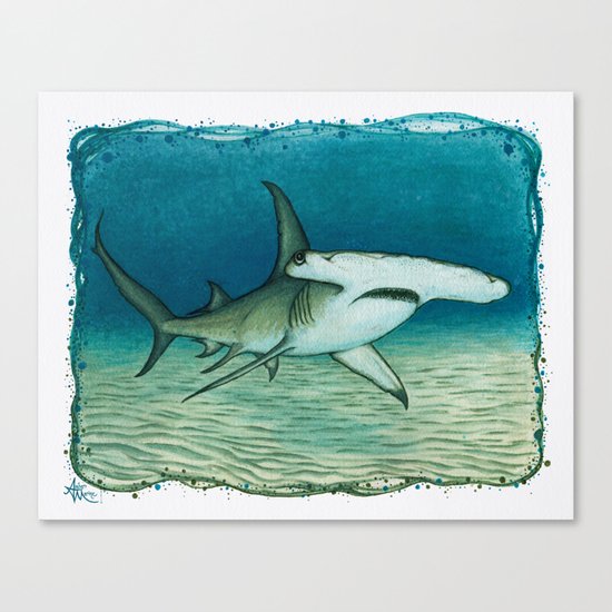 "Great Hammerhead Shark" by Amber Marine ~ Watercolor Painting, (c) 2016 Canvas Print