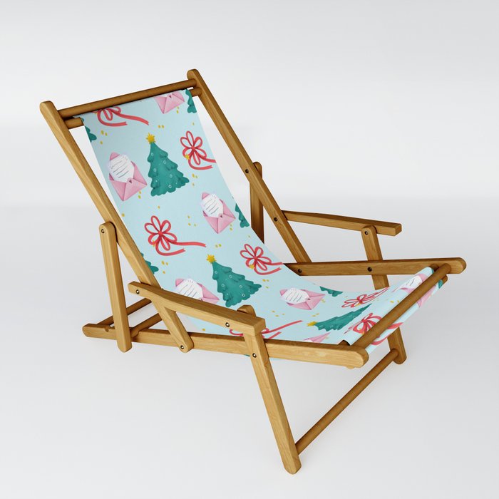 Christmas Pattern Watercolor Tree Ribbon Letter Sling Chair