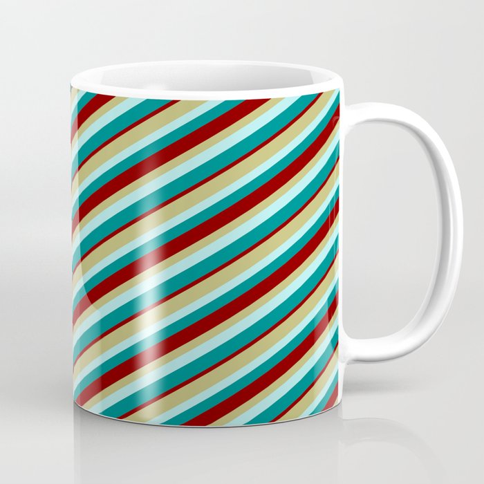 Dark Khaki, Turquoise, Teal, and Maroon Colored Lines/Stripes Pattern Coffee Mug