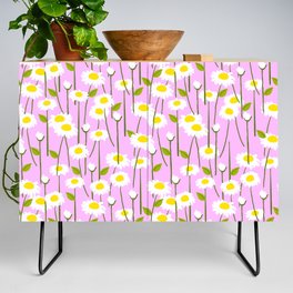 Cheerful Modern daisy Flowers On Pastel Pink Credenza