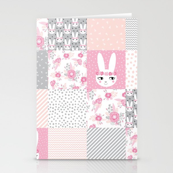 Bunny quilt baby decor newborn nursery charlotte winter pink grey decor for little girl Stationery Cards