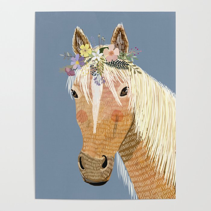 Horse with flower crown Poster