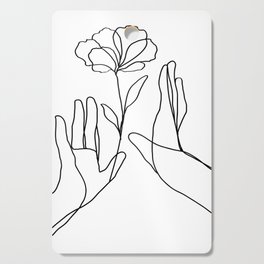 Minimal Line Art Hand With Flowers Art Cutting Board