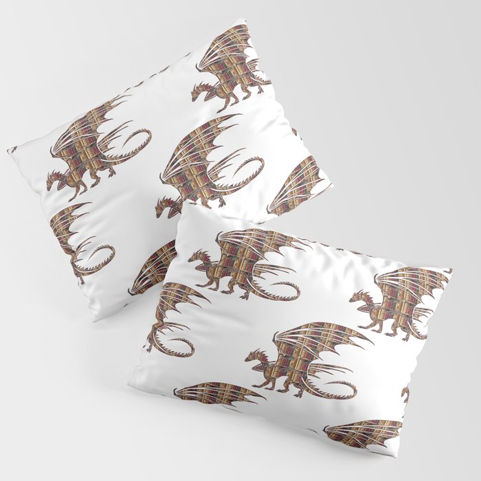 Dragon Silhouettes Filled with Vintage Books Pillow Sham