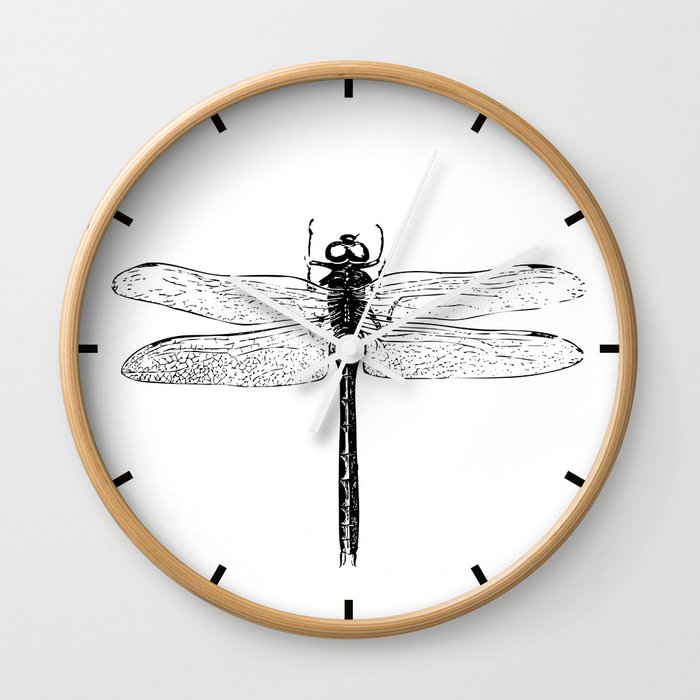 Vintage Dragonfly | Black and White | Wall Clock