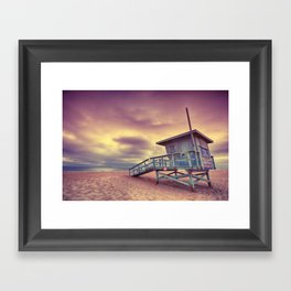 Lifeguard tower at sunset at Hermosa Beach, California Framed Art Print
