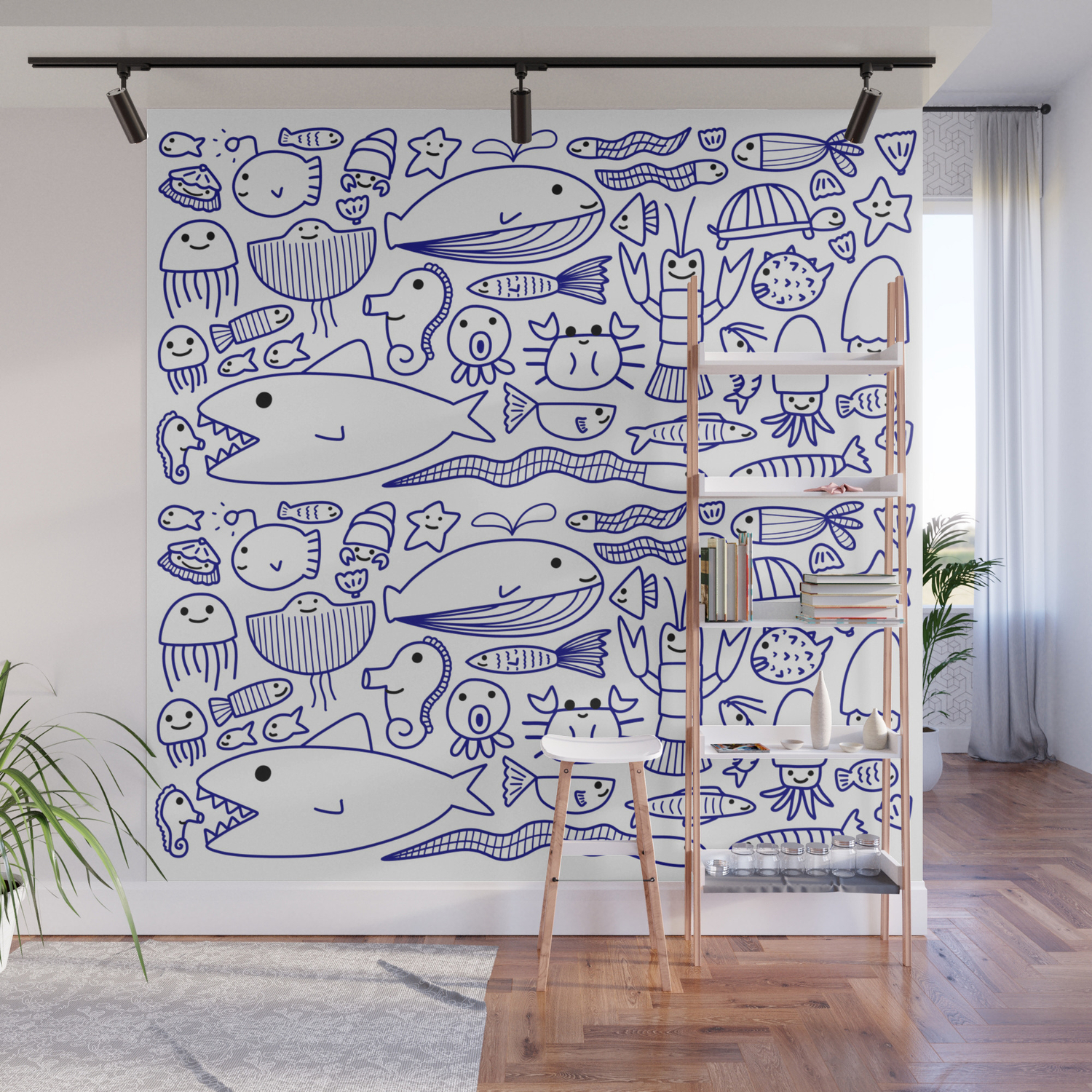 Lines Under The Sea Wall Mural By Littlegrassland Society6