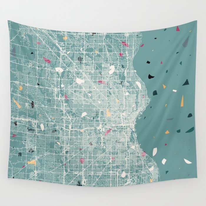 Milwaukee City Map - Terrazzo Wall Tapestry