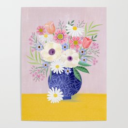 Flower bouquet with anemones and more Poster