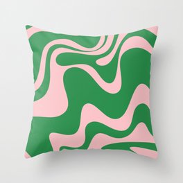 Retro Liquid Swirl Abstract 2 in Green and Pink Throw Pillow