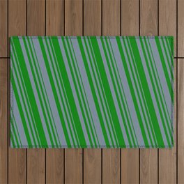 [ Thumbnail: Light Slate Gray and Green Colored Lined Pattern Outdoor Rug ]